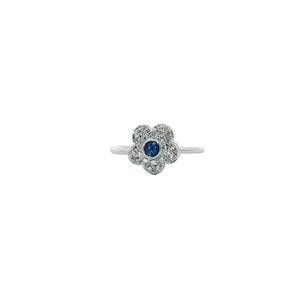 NEW NORMANI women's diamond and sapphire flower ring in silver